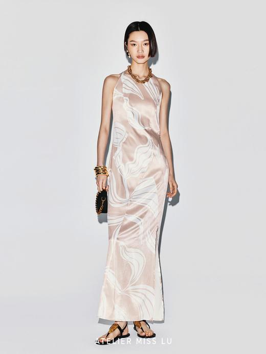 【缪斯圣光】品牌定染印花侧绑带设计削肩修身连衣裙 商品图1