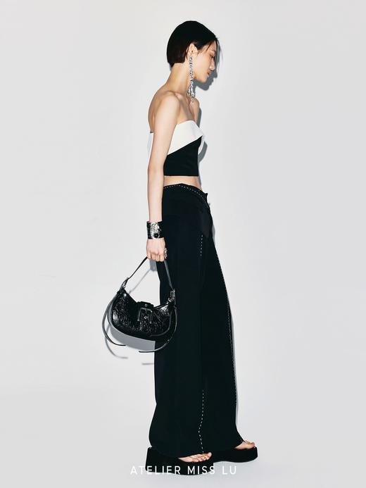 【几何环球】撞色缝线设计腰部裁片拼接直身长裤 商品图4