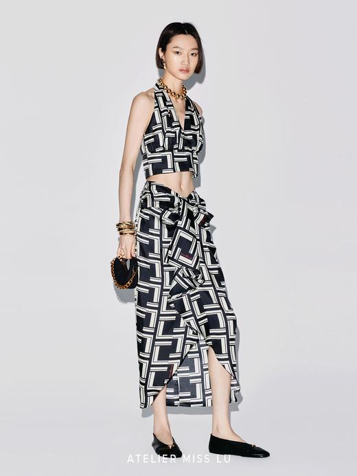 【尼斯微风】不规则立裁品牌定制字母印花桑蚕丝半裙 商品图2