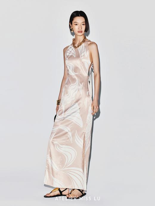 【缪斯圣光】品牌定染印花侧绑带设计削肩修身连衣裙 商品图3