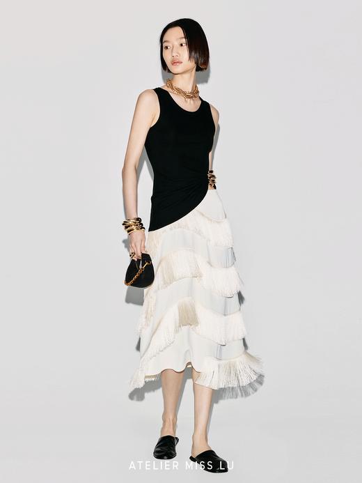 【日光瀑布】不规则流苏环绕摩登直身半裙 商品图4