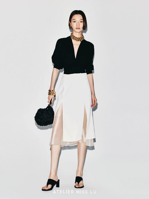 【飞鸟双重奏】双开衩设计薄纱拼接双层直身半裙 商品图2