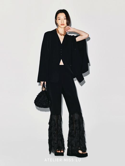 【冰岛极夜】蕾丝拼接露背V领开衩袖西装 商品图1