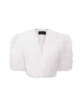 【扶桑花少女】重工立体花瓣肌理廓形袖造型短上衣