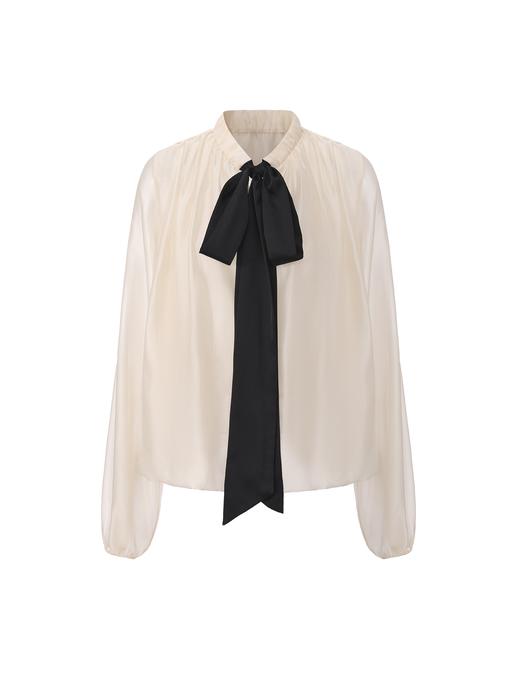 【晨雾之纱】可系飘带花苞廓形光泽感薄纱上衣 商品图0