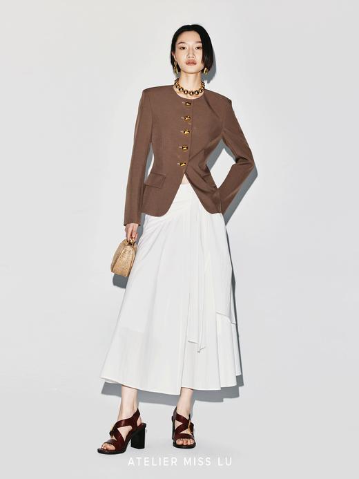 【香榭丽落叶】金属几何扣收腰圆领西装外套 商品图3