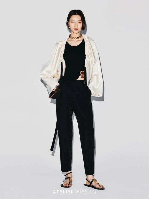 【琉璃少女】抽褶飘带设计光泽感披风上衣 商品图2