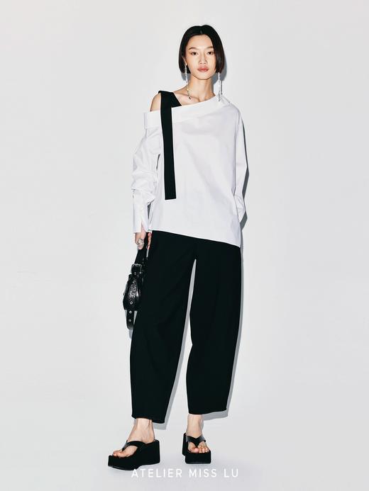 【折纸月光】斜肩飘带设计露肩衬衫上衣 商品图3