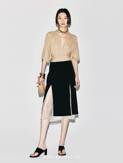 【夜莺双重奏】双开衩设计薄纱拼接双层直身半裙 商品图2