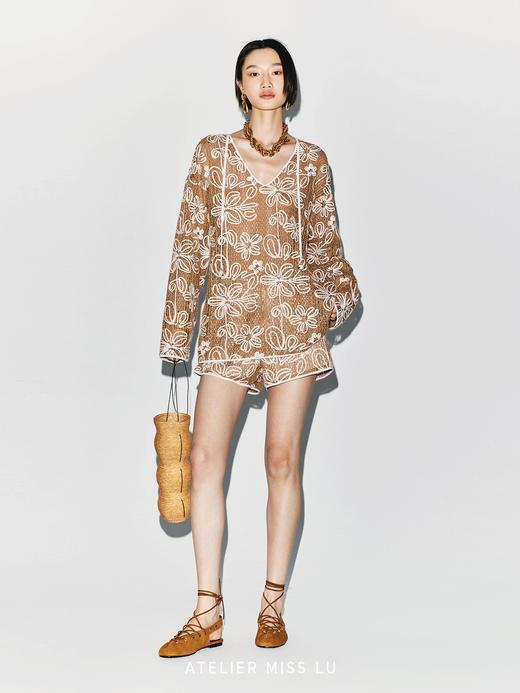 【棕榈树微风】海螺样式飘带立体花卉肌理廓形上衣 商品图2