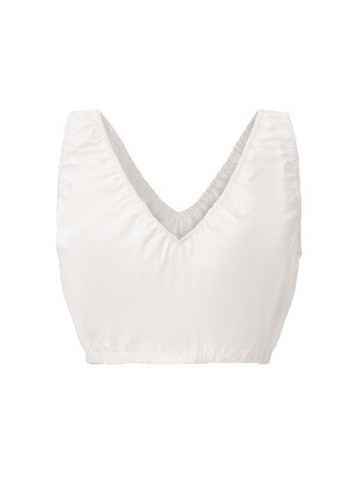 【氧气少女】弹力抽褶设计V领花苞短上衣 商品图0