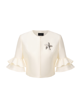 【星之光】海星样式金属胸针廓形喇叭袖短上衣
