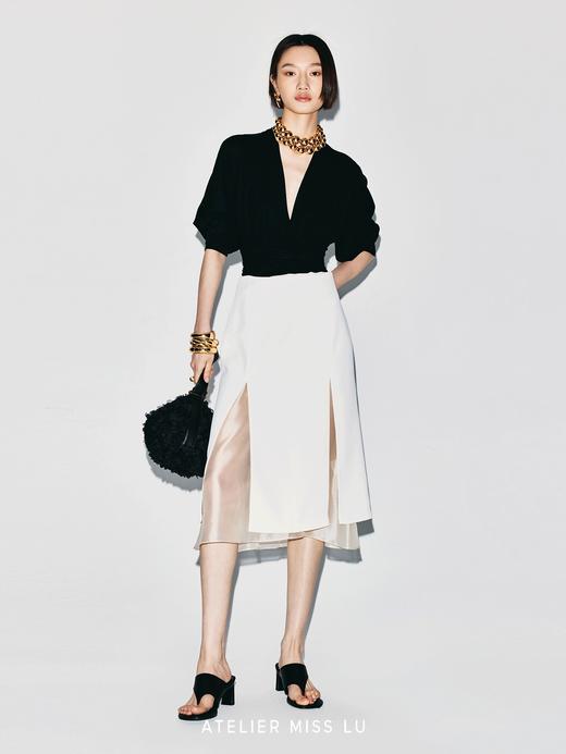 【飞鸟双重奏】双开衩设计薄纱拼接双层直身半裙 商品图1