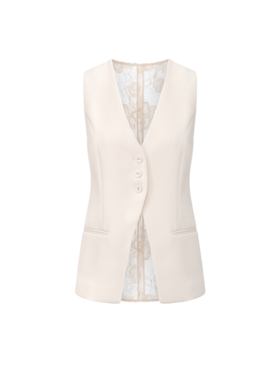 【晨曦光斑】蕾丝拼接露背V领廓形马甲