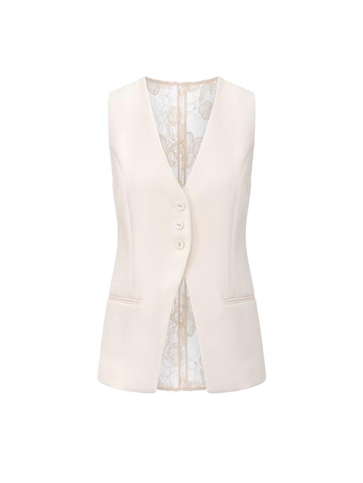 【晨曦光斑】蕾丝拼接露背V领廓形马甲 商品图0