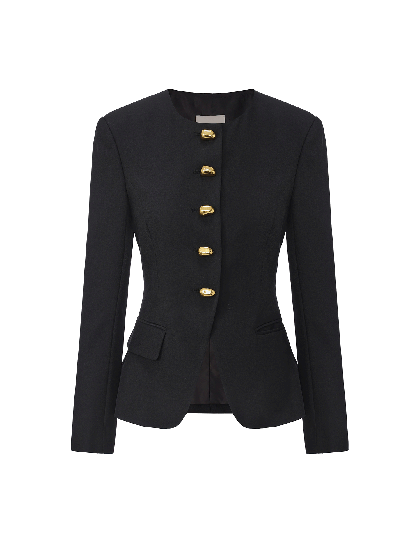 【香榭丽午夜】金属几何扣收腰圆领西装外套