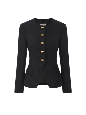 【香榭丽午夜】金属几何扣收腰圆领西装外套