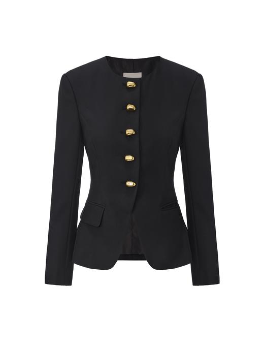 【香榭丽午夜】金属几何扣收腰圆领西装外套 商品图0