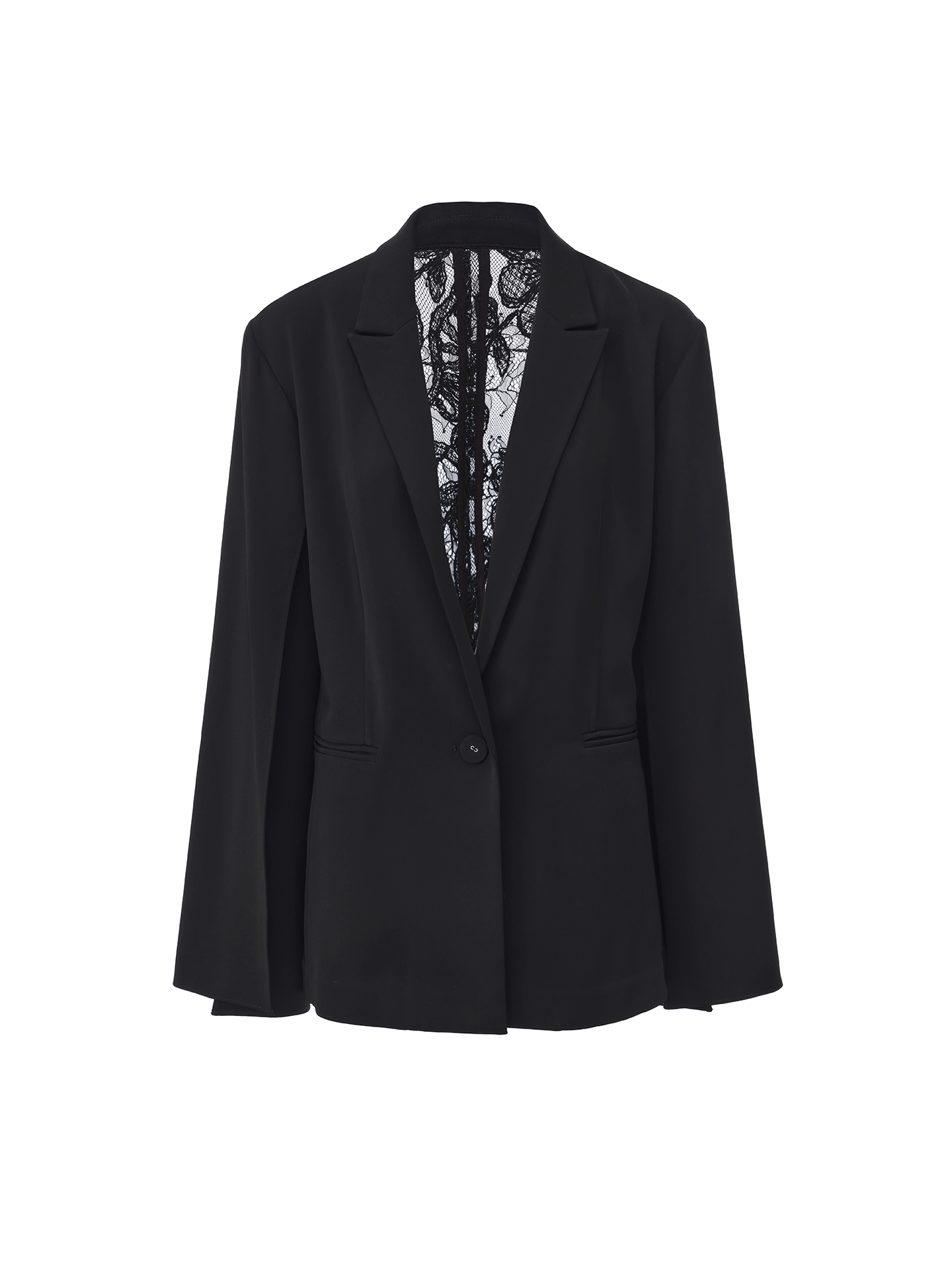 【冰岛极夜】蕾丝拼接露背V领开衩袖西装