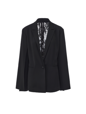 【冰岛极夜】蕾丝拼接露背V领开衩袖西装