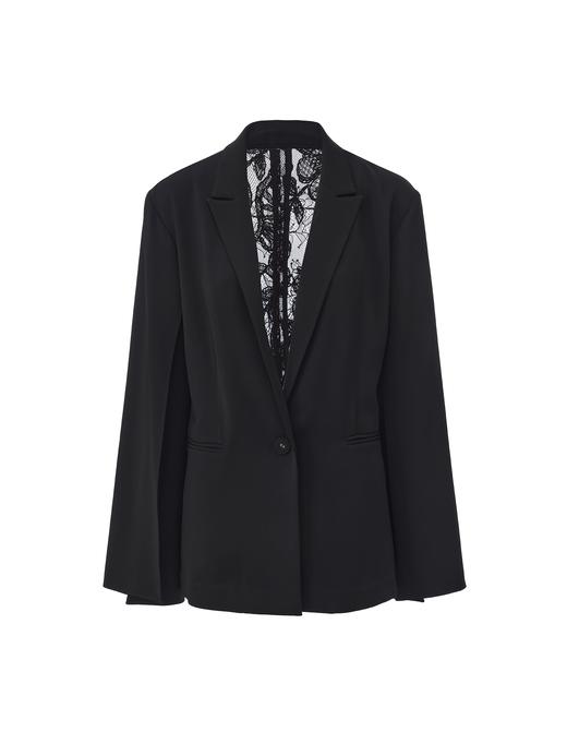 【冰岛极夜】蕾丝拼接露背V领开衩袖西装 商品图0