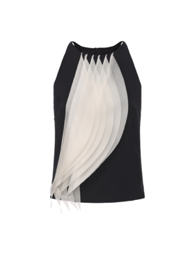 【夜光潮汐】圆弧薄纱层叠拼接设计削肩无袖上衣