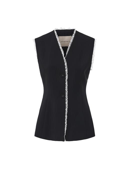 【八月潮汐】蕾丝环绕拼接设计收腰马甲上衣 商品图0