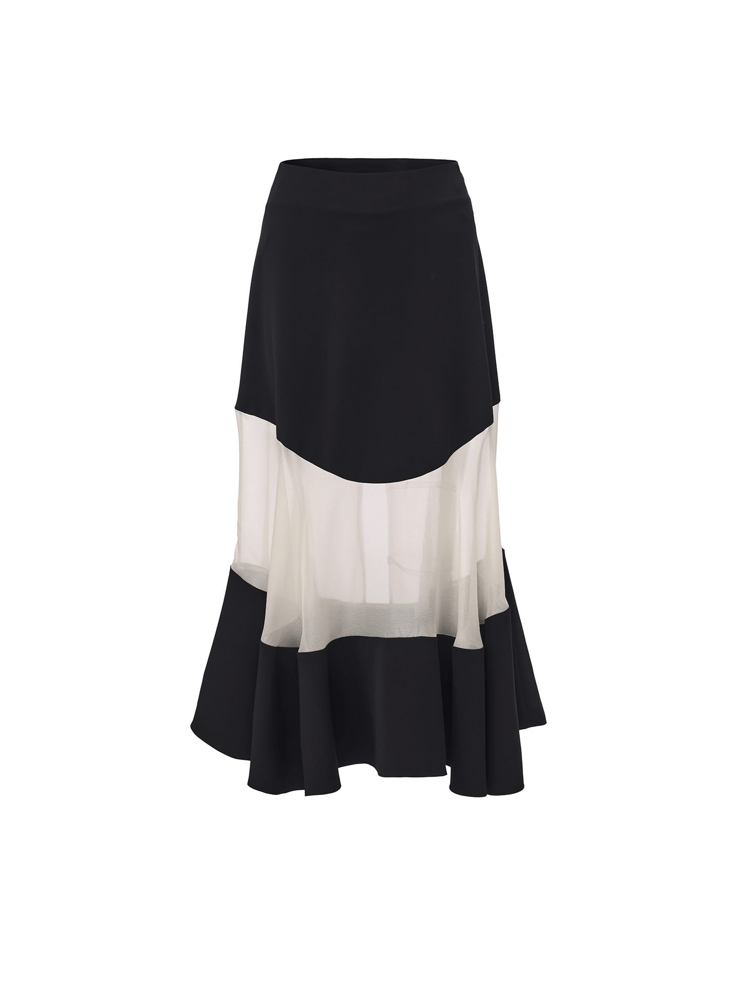 【盛放铃兰】撞色拼接中长款大摆A字薄纱半裙