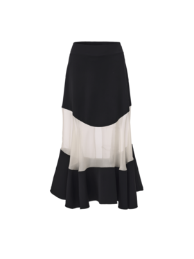 【盛放铃兰】撞色拼接中长款大摆A字薄纱半裙