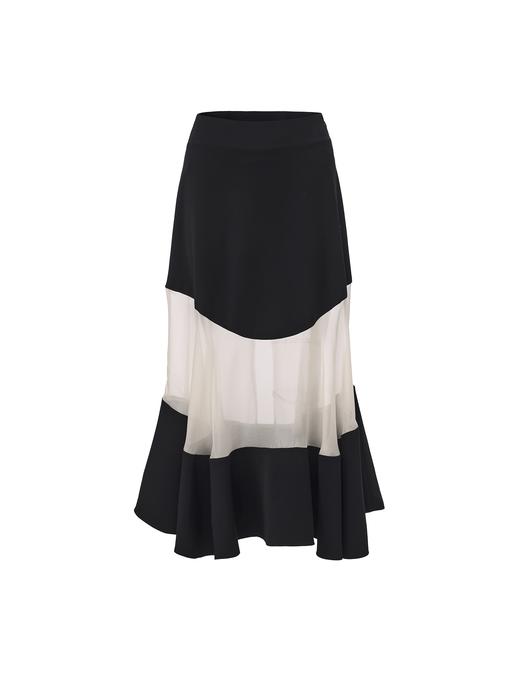 【盛放铃兰】撞色拼接中长款大摆A字薄纱半裙 商品图0