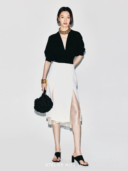 【飞鸟双重奏】双开衩设计薄纱拼接双层直身半裙 商品图4