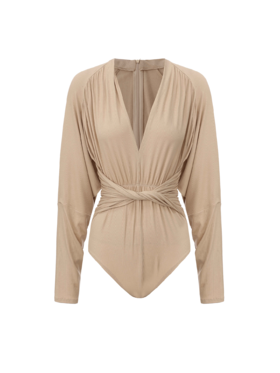 【奶油沙丘】弹力修身V领针织长袖连体衣