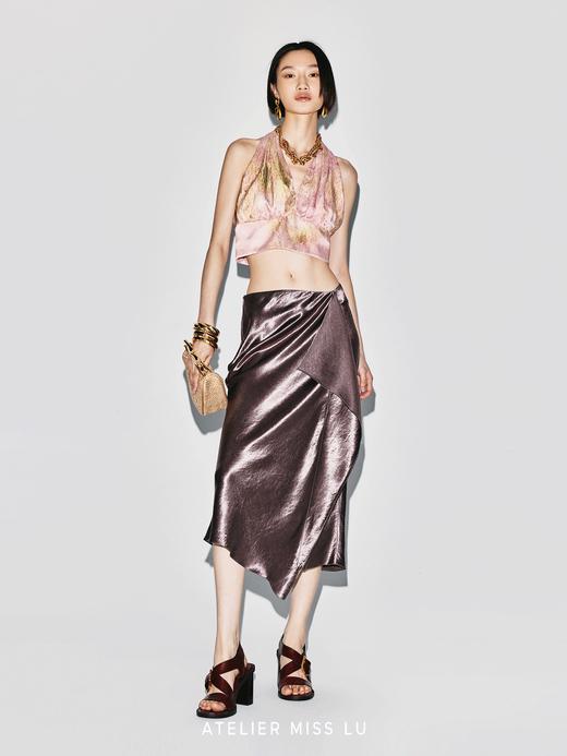 【迈阿密粉霞】品牌定染印花桑蚕丝露背短上衣 商品图2