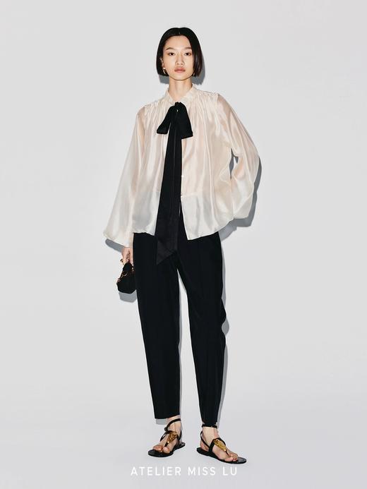 【晨雾之纱】可系飘带花苞廓形光泽感薄纱上衣 商品图2