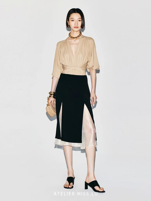 【夜莺双重奏】双开衩设计薄纱拼接双层直身半裙 商品图4