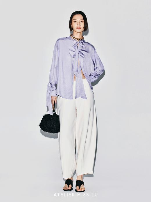 【普罗旺斯霞光】三段式飘带门襟设计醋酸衬衫上衣 商品图4