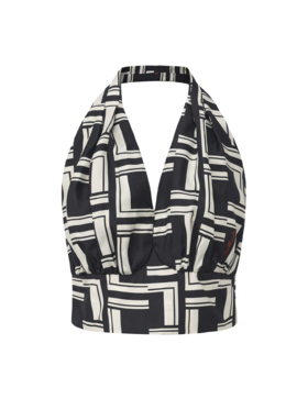 【曼哈顿周末】品牌定制字母印花桑蚕丝露背短上衣