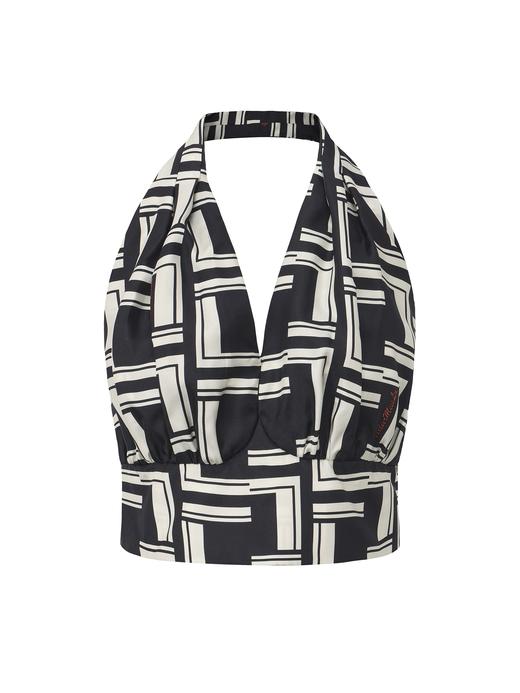 【曼哈顿周末】品牌定制字母印花桑蚕丝露背短上衣 商品图0