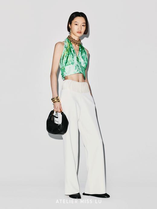 【京都晨雨】品牌定染印花桑蚕丝露背短上衣 商品图4