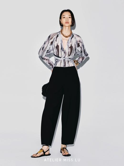 【墨色晕染】水墨印花弹力修身V领长袖连体衣 商品图4