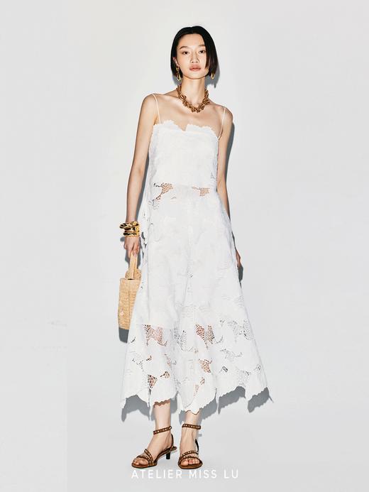 【花间云絮】光影镂空蕾丝不规则下摆九分裙裤 商品图1