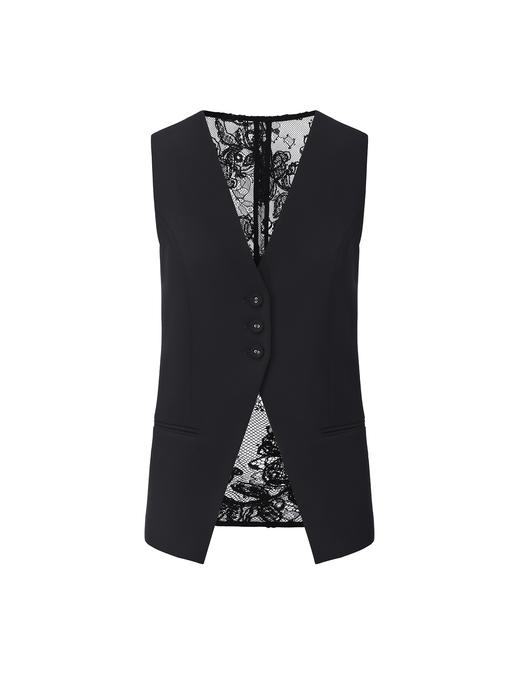 【夜幕光斑】蕾丝拼接露背V领廓形马甲 商品图0