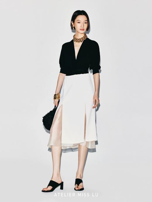 【飞鸟双重奏】双开衩设计薄纱拼接双层直身半裙 商品图3