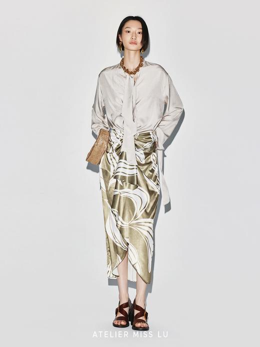 【普罗旺斯月光】三段式飘带门襟设计醋酸衬衫上衣 商品图1