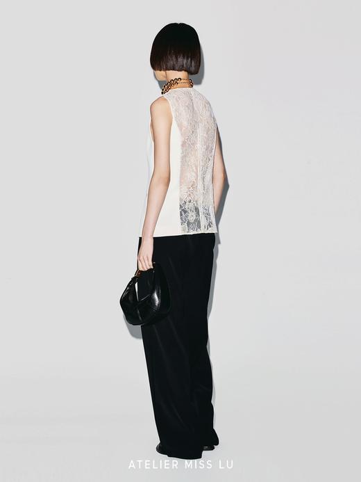 【晨曦光斑】蕾丝拼接露背V领廓形马甲 商品图3