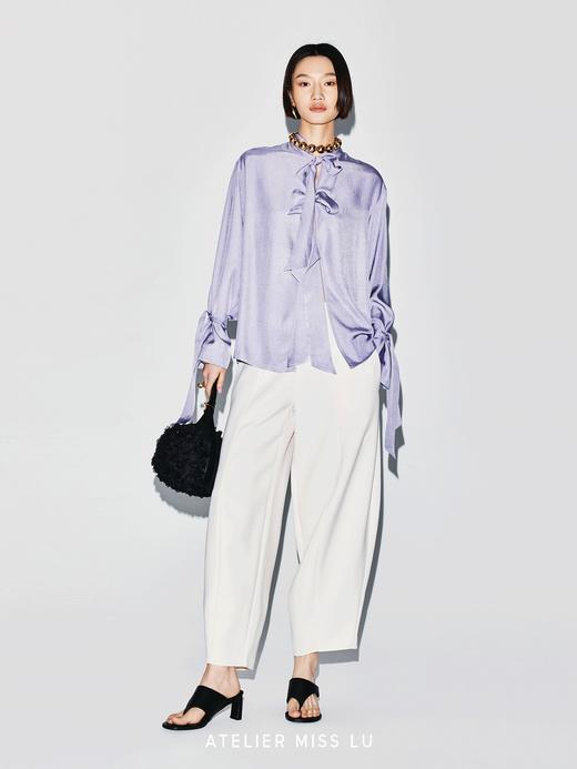 【普罗旺斯霞光】三段式飘带门襟设计醋酸衬衫上衣 商品图1