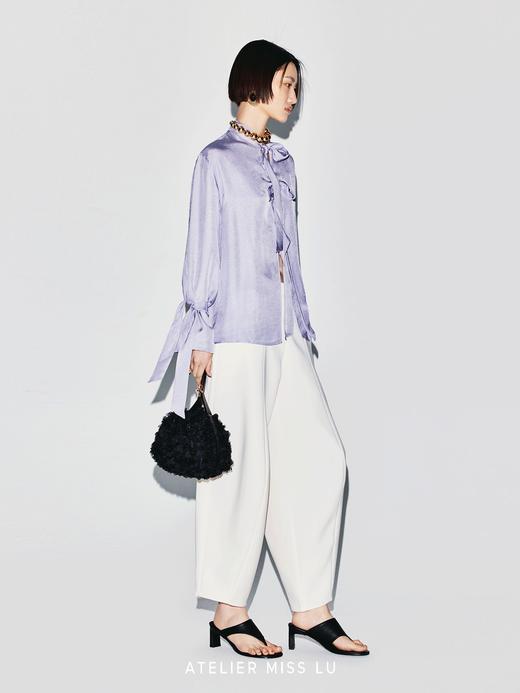 【普罗旺斯霞光】三段式飘带门襟设计醋酸衬衫上衣 商品图2