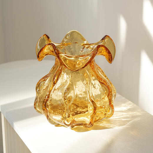 【样品】JZ晶尊琉璃手工福袋花瓶金琥珀色19cm 商品图4