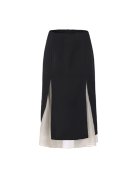 【夜莺双重奏】双开衩设计薄纱拼接双层直身半裙