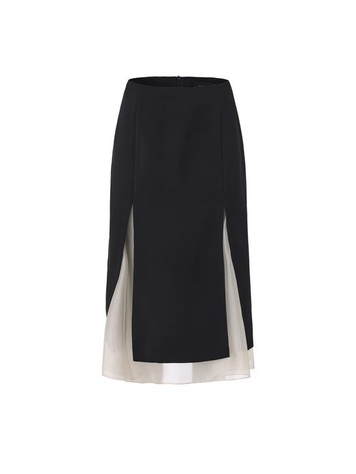 【夜莺双重奏】双开衩设计薄纱拼接双层直身半裙 商品图0